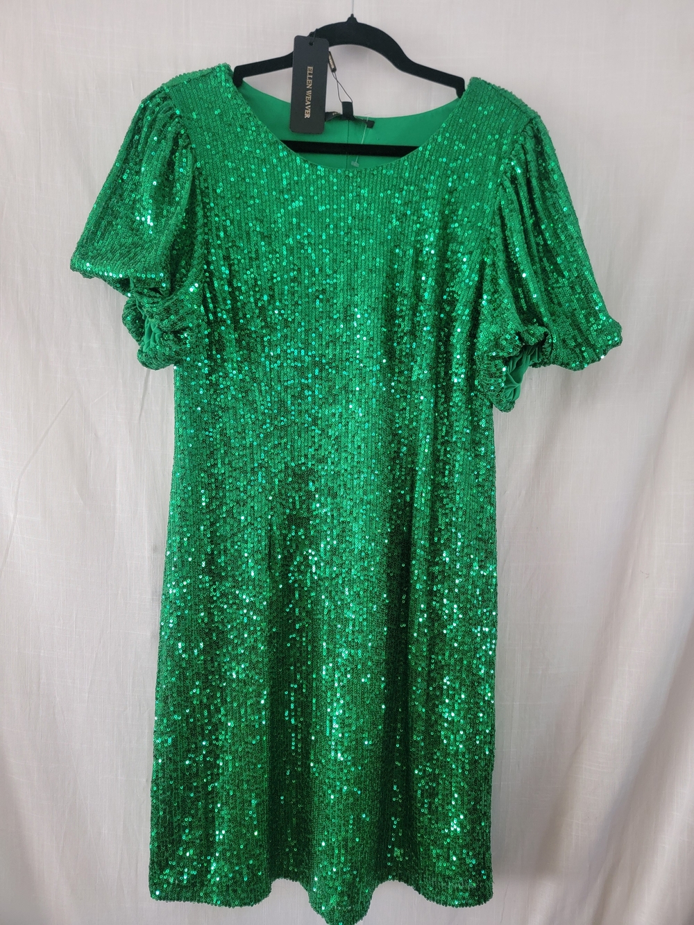Green Sequin Short Sleeve Dress/L